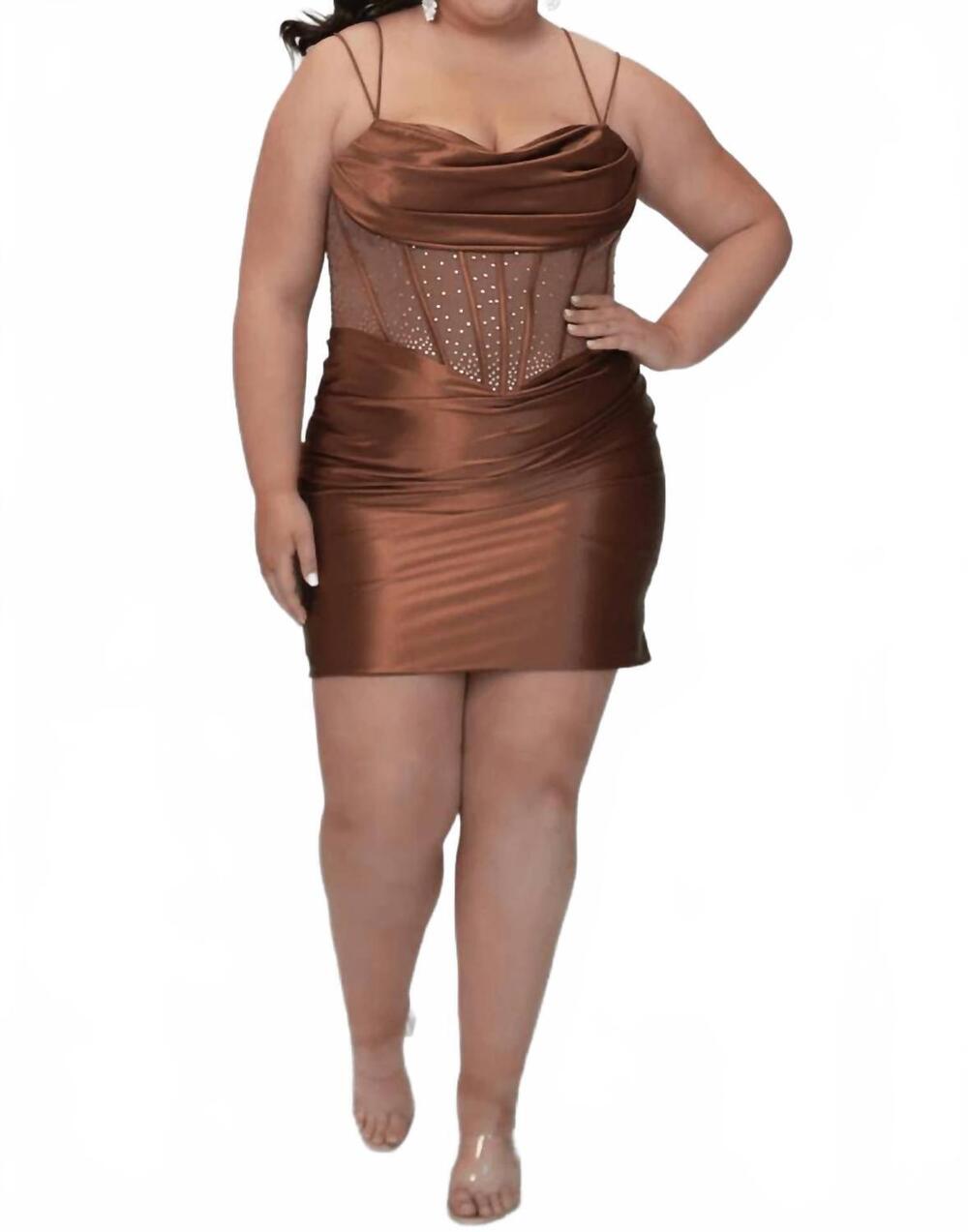 NEW SYDNEY'S CLOSET corset party dress - plus in mocha